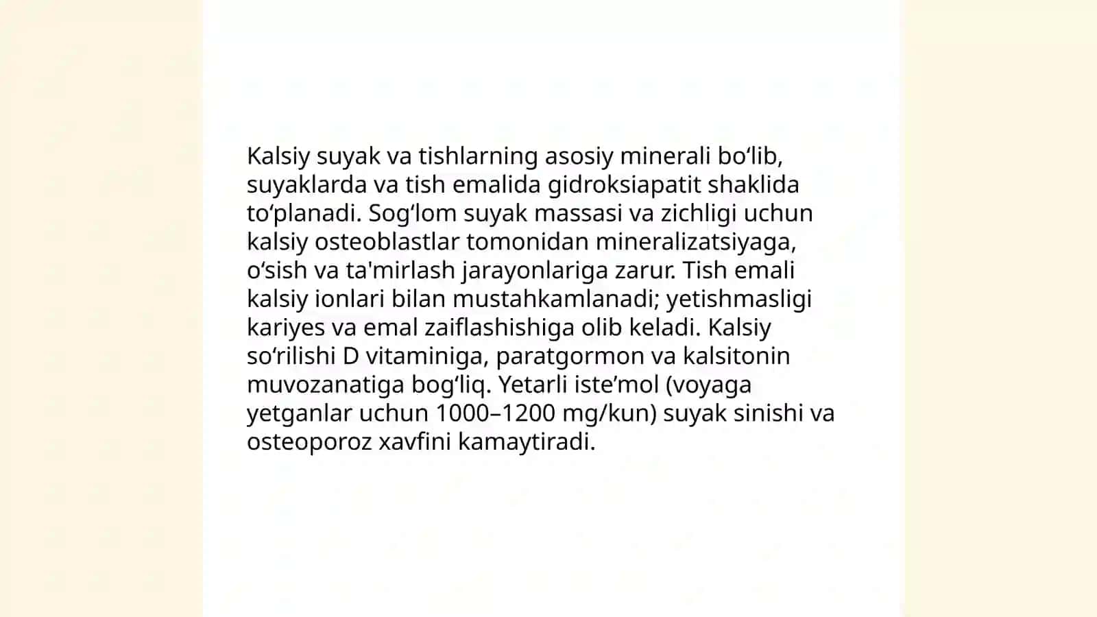Kalsiyning inson organizmi uchun zarur element 4