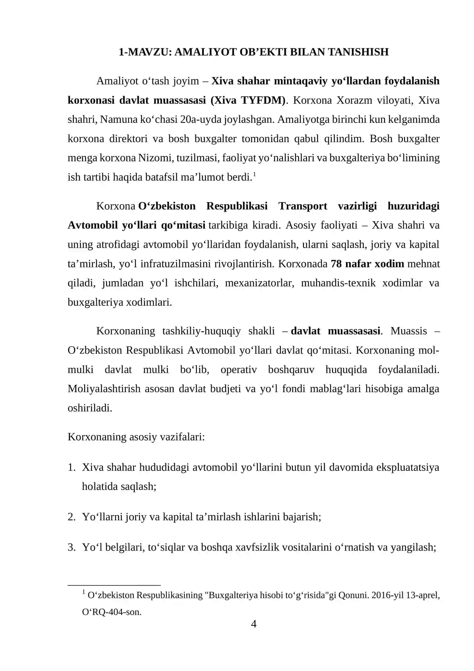 “Xiva shahar mintaqaviy yoʻllardan foydalanish korxonasi davlat muassasasi” 4
