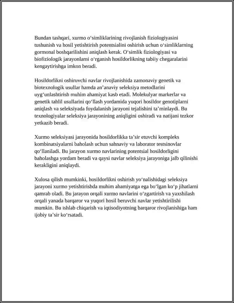 XURMO MISOLIDA SELEKSIYA ISHLARINI YOʻNALISHLARI 4