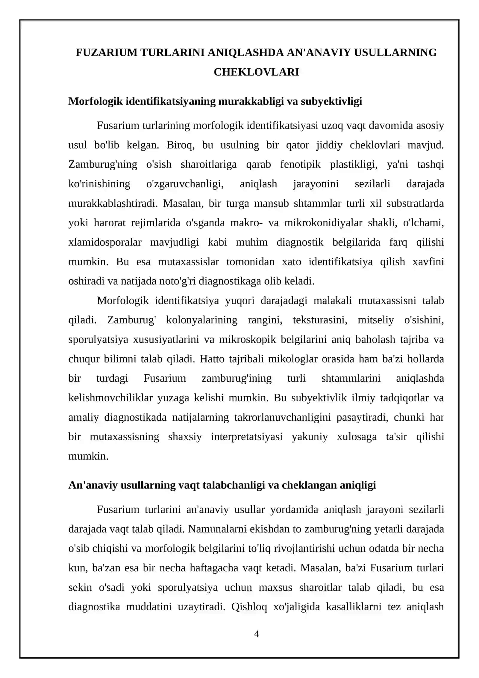 Fuzarium turkumiga mansub zamburugʻ turlarini aniqlashning zamonaviy usullari mavzusi boʻyicha referat 4