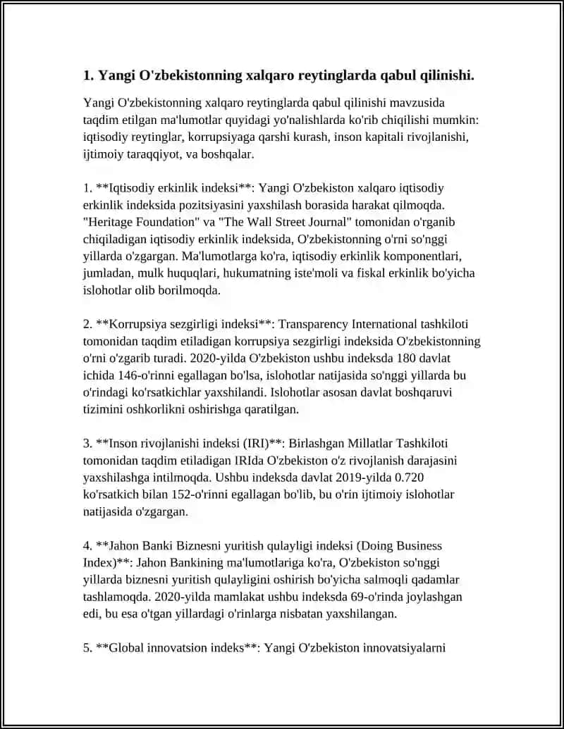 Yangi O‘zbekiston Ijtimoiy-Siyosiy, Iqtisodiy va Madaniy Hayotida Ro‘y Berayotgan O‘zgarishlarning Xalqaro Reyting va Indeksarda Akis Etishi 4