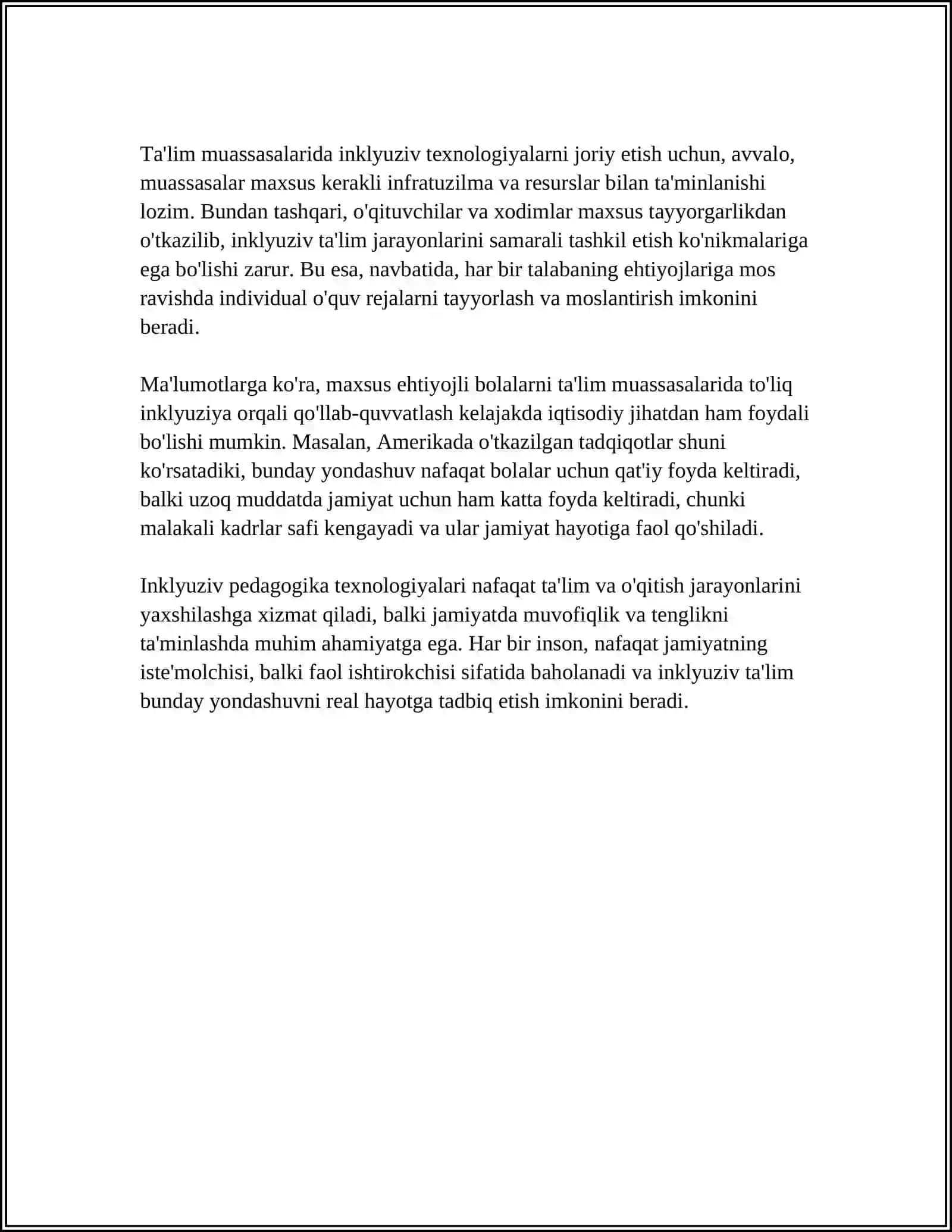 TA’LIMIY TASHKILOTLARDA ALOHIDAYORDAMGA MUHTOJ BOLALARNI TA’LIMOLISHINI QO‘LLAB-QUVVATLASH TEXNOLOGIYALARI 4