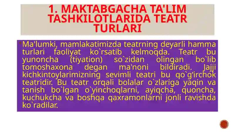 Maktabgacha ta'lim tashkilotlarida teatr turlari 4