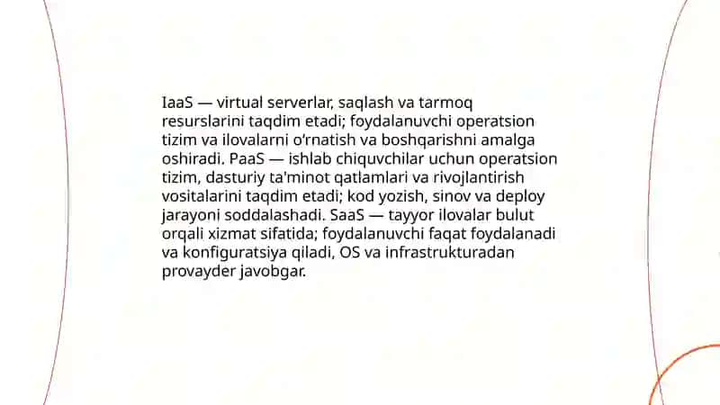 Bulutli hisoblashning asoslari va operatsion tizimlarda qo‘llanilishi 4