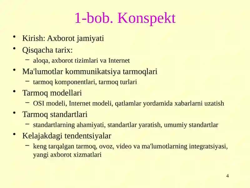 Ma'lumotlar kommunikatsiyalariga kirish 4