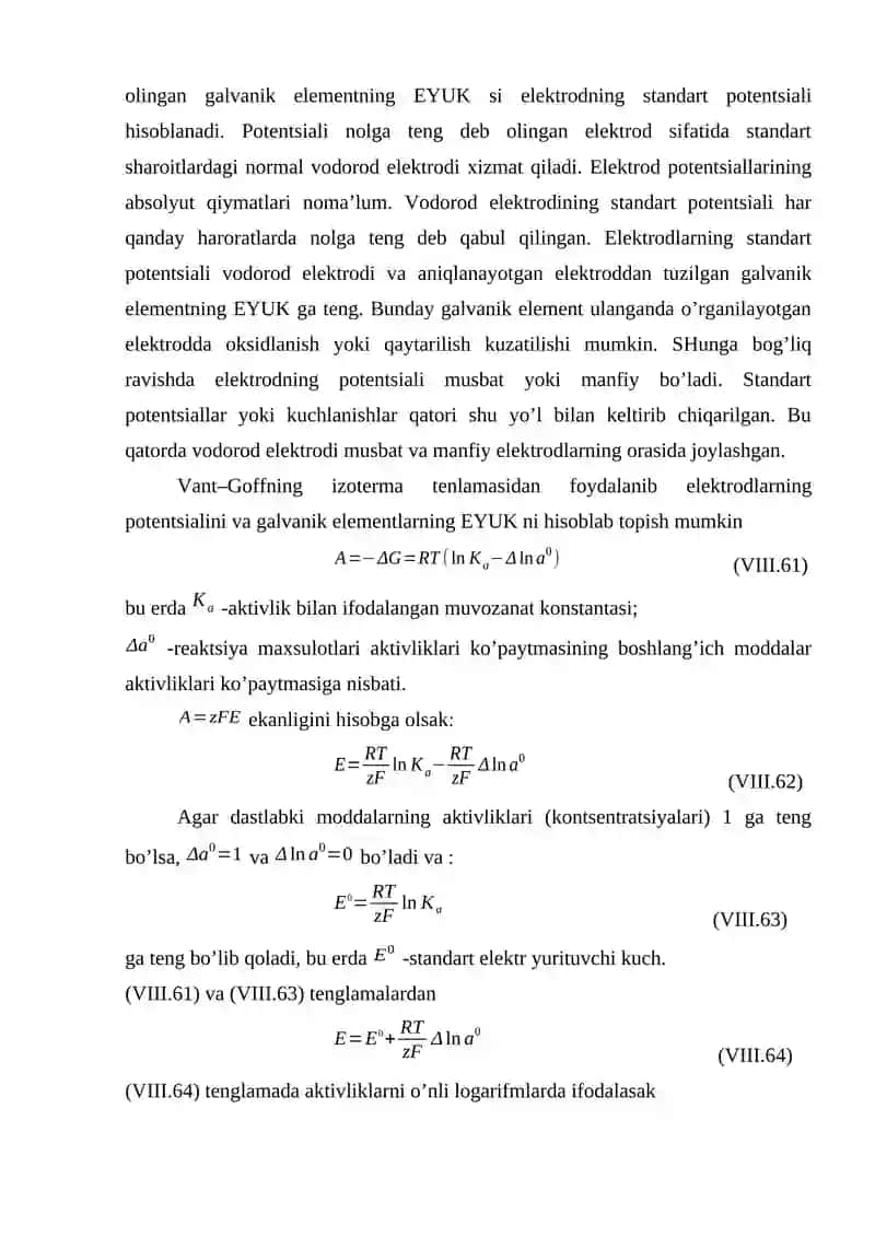 Elektrolitlar tasnifi, elektrod potensialining hosil bo'lish mexanizmi 4