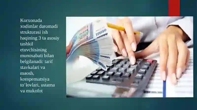 Korxonada mehnatga haq to'lash fondini rejalashtirish, Mustaqil ish reja 4