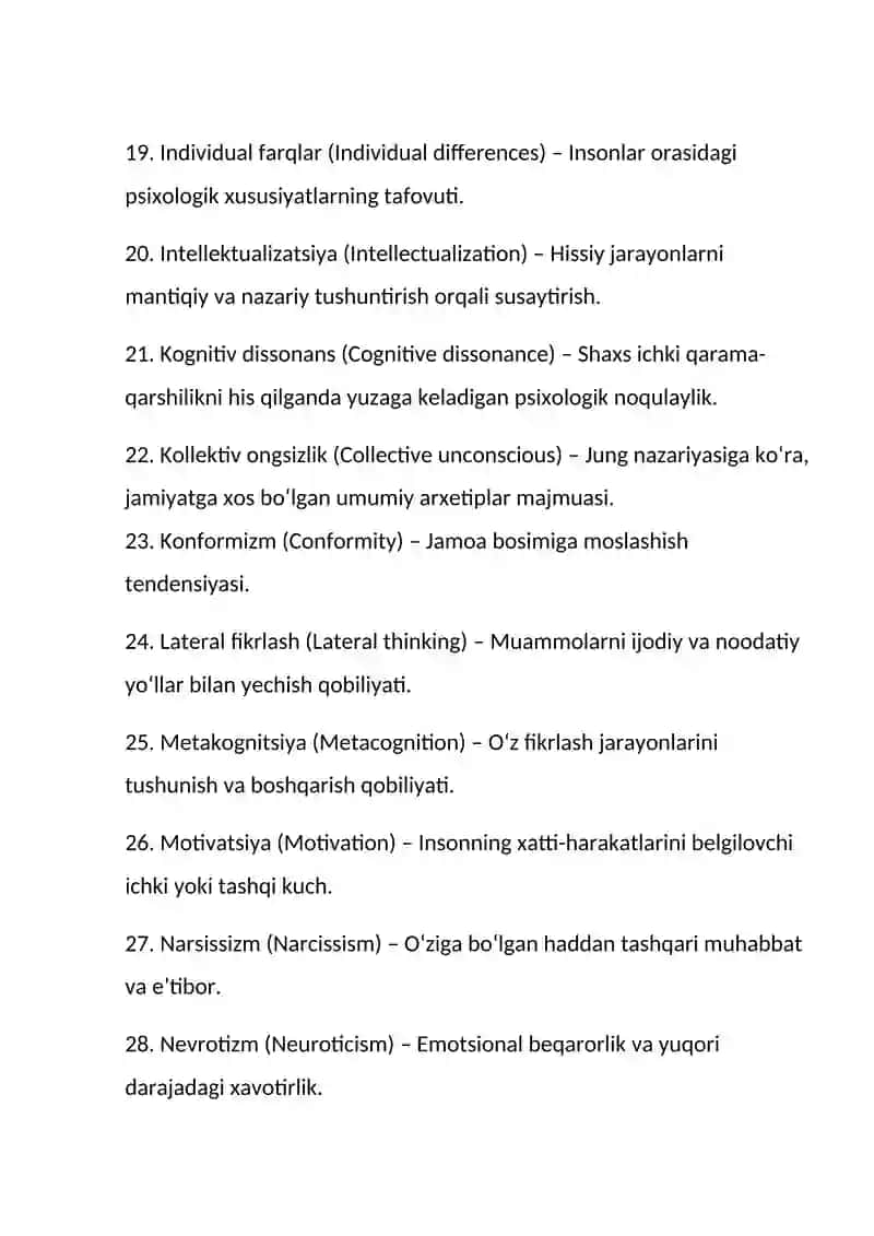 SHAXS PSIXOLOGIYASI BO’YICHA GLOSSARIY 4
