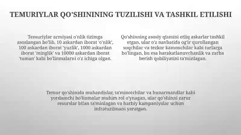 Amir Temur yurishlari va harbiy sanʼatni 4