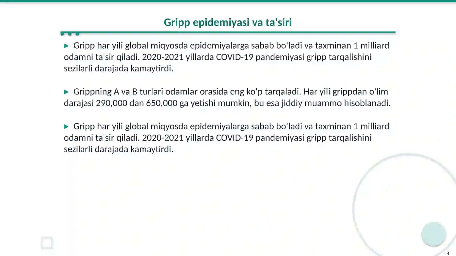 COVID-2019, Gripp, gepatit va OITV/OITS – XXI asr muammolari 4