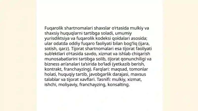 Shartnomalar tasnifi, ularni tuzish, o’zgartirish va bekor qilish 4