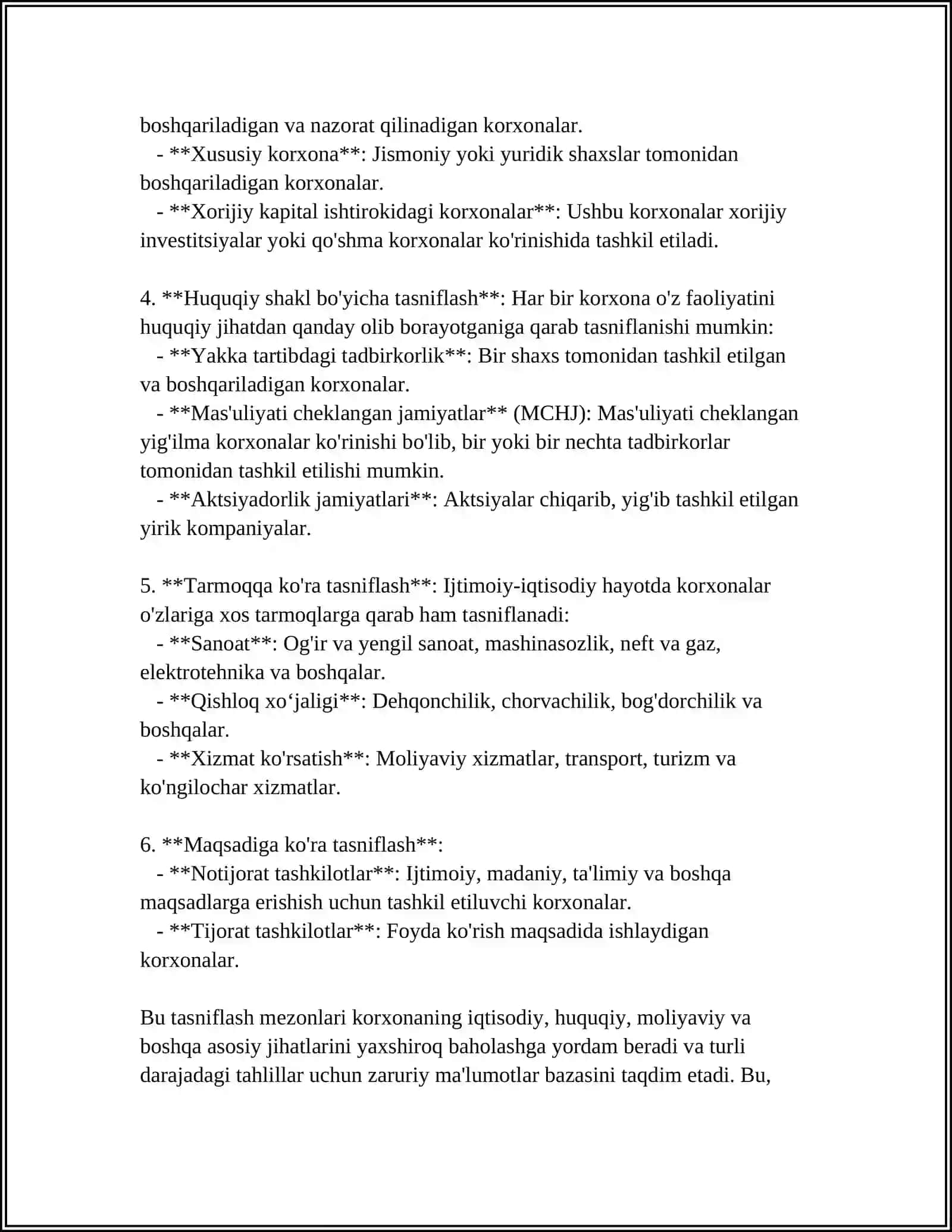KORXONALARNI TASNIFLASH KORXONA TUZILMASI VA UNI BELGILOVCHI OMILLAR 4