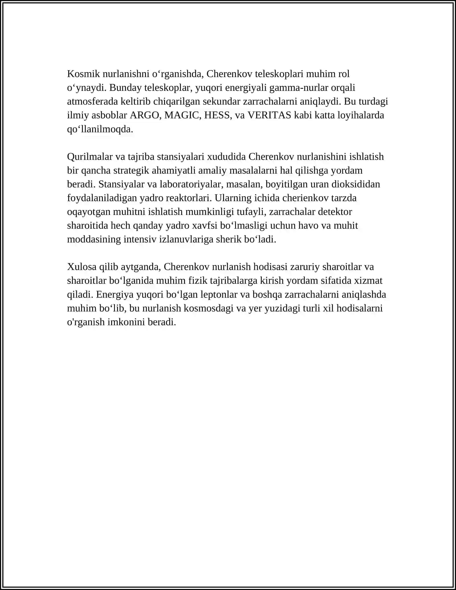 NURLANISH TURLARI ERKIN ELEKTRONLARDA SOCHILISH CHERENKOV NURLANISH 4