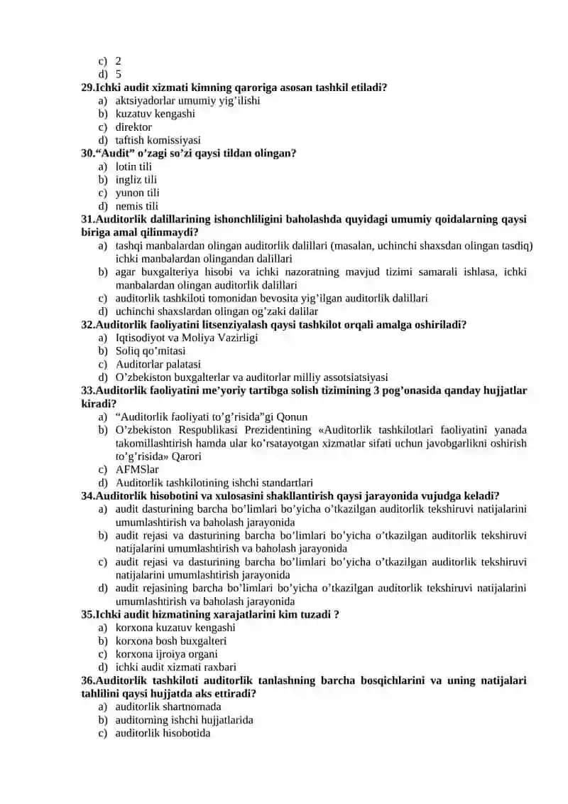 Auditorlik fanidan test savollari 4