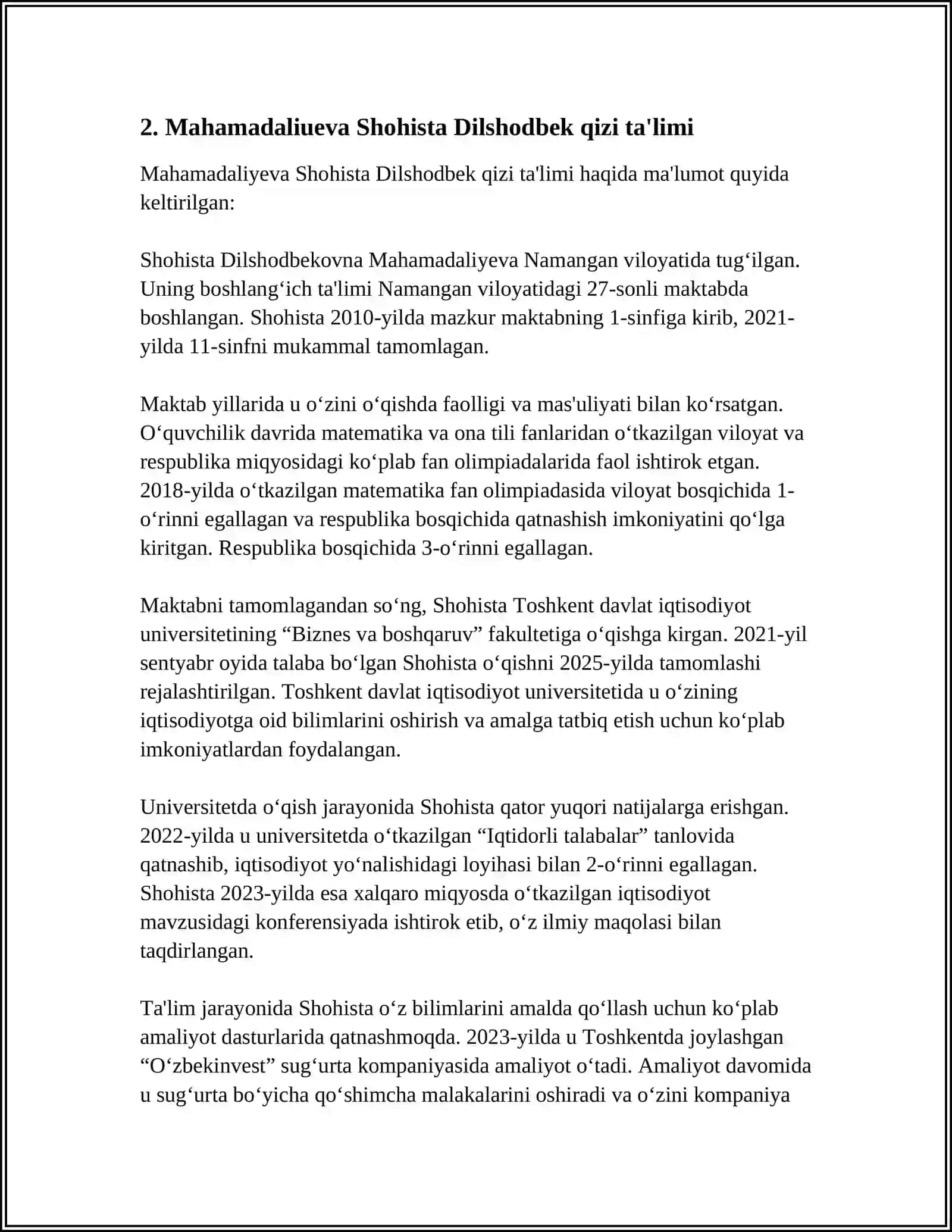MAHAMADALIUEVA SHOHISTA DILSHODBEK QIZI 4