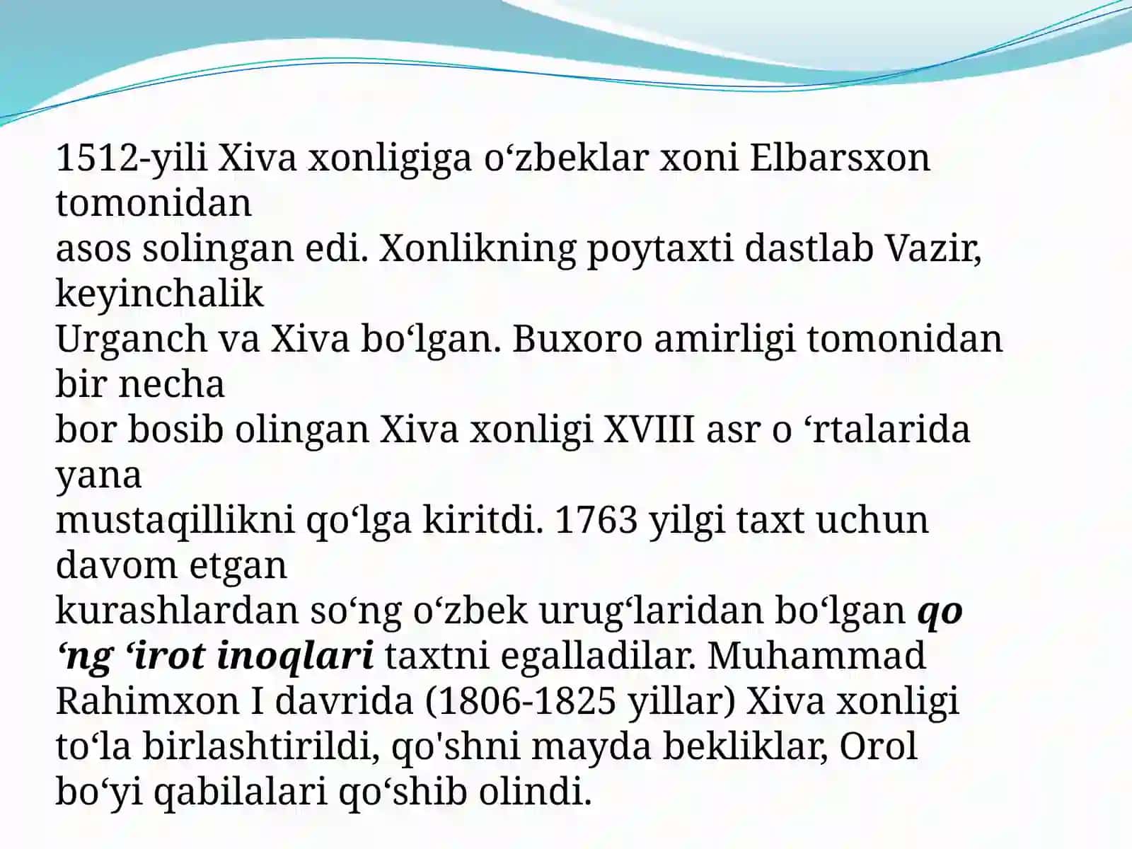 O‘RTA OSIYO XONLIKLARINING XVIIIASR IKKINCHI YARMI-XIX ASR BIRINCHIYARMIDAGI TARIXIY GEOGRAFIYASI 4