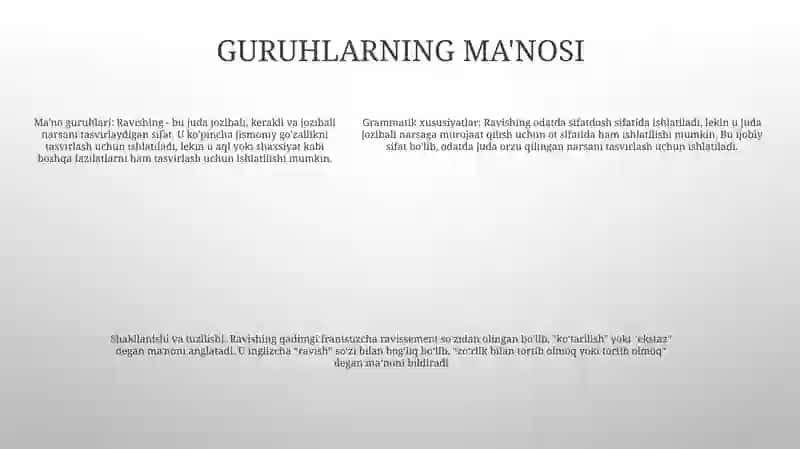 Ravishning TaʼRifi Leksik Grammatik Xususiyatlari MaʼNo Guruhlari 4