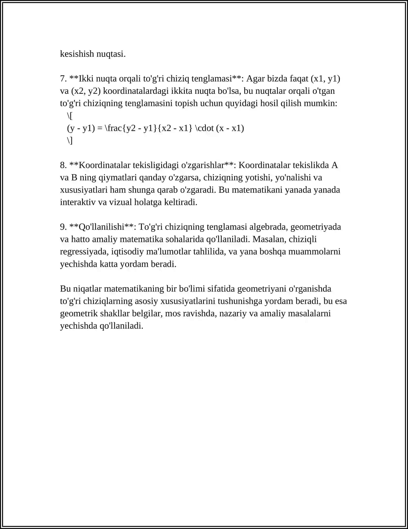 TEKISLIKDA TO'G'R CHIZIQ TENGLAMALARI 4