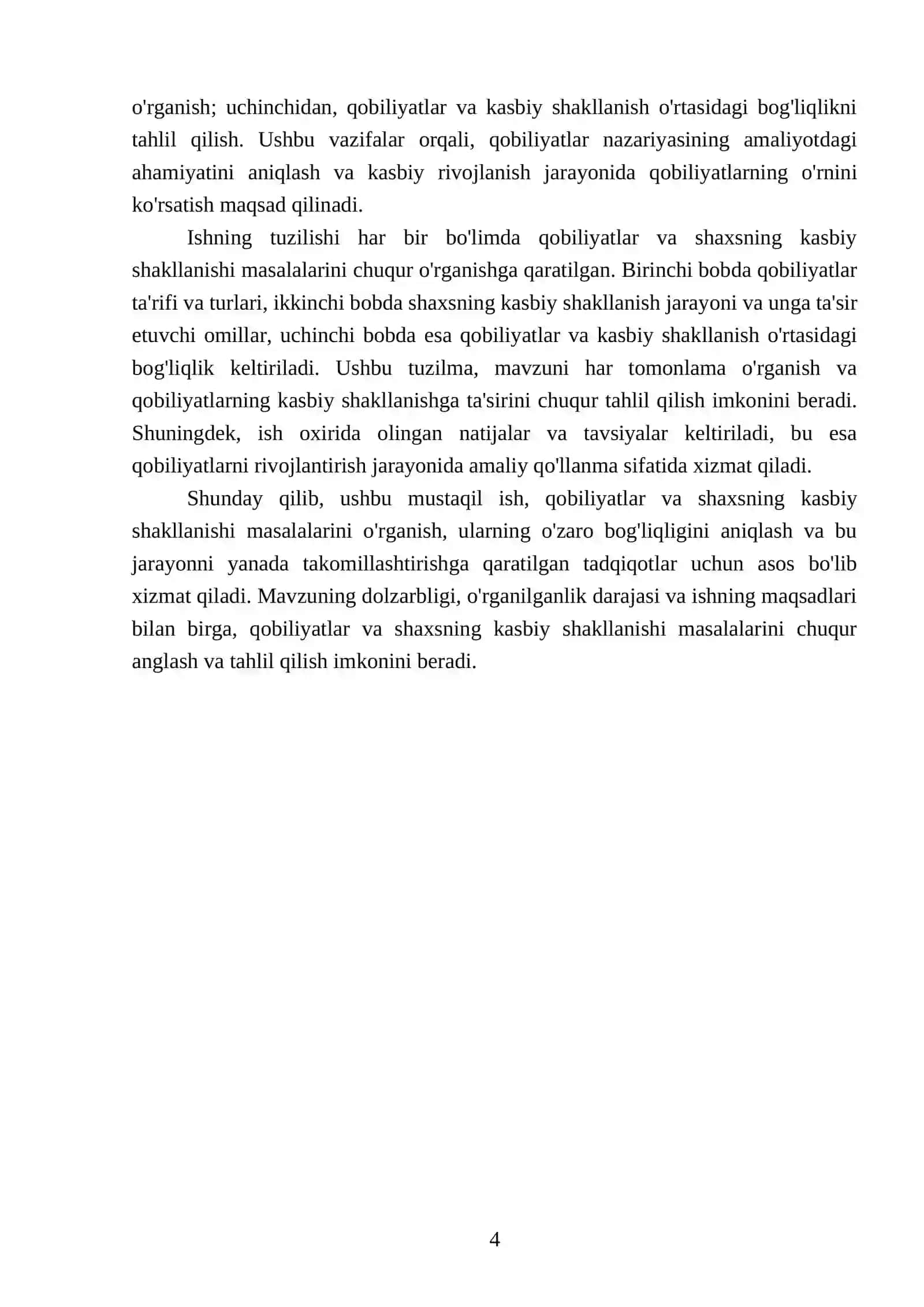 Kasb Psixologiyasi fanidan tayorlagan mustaqil ish: Qobiliyatlar va shaxsning kasbiy shakllanishi 4
