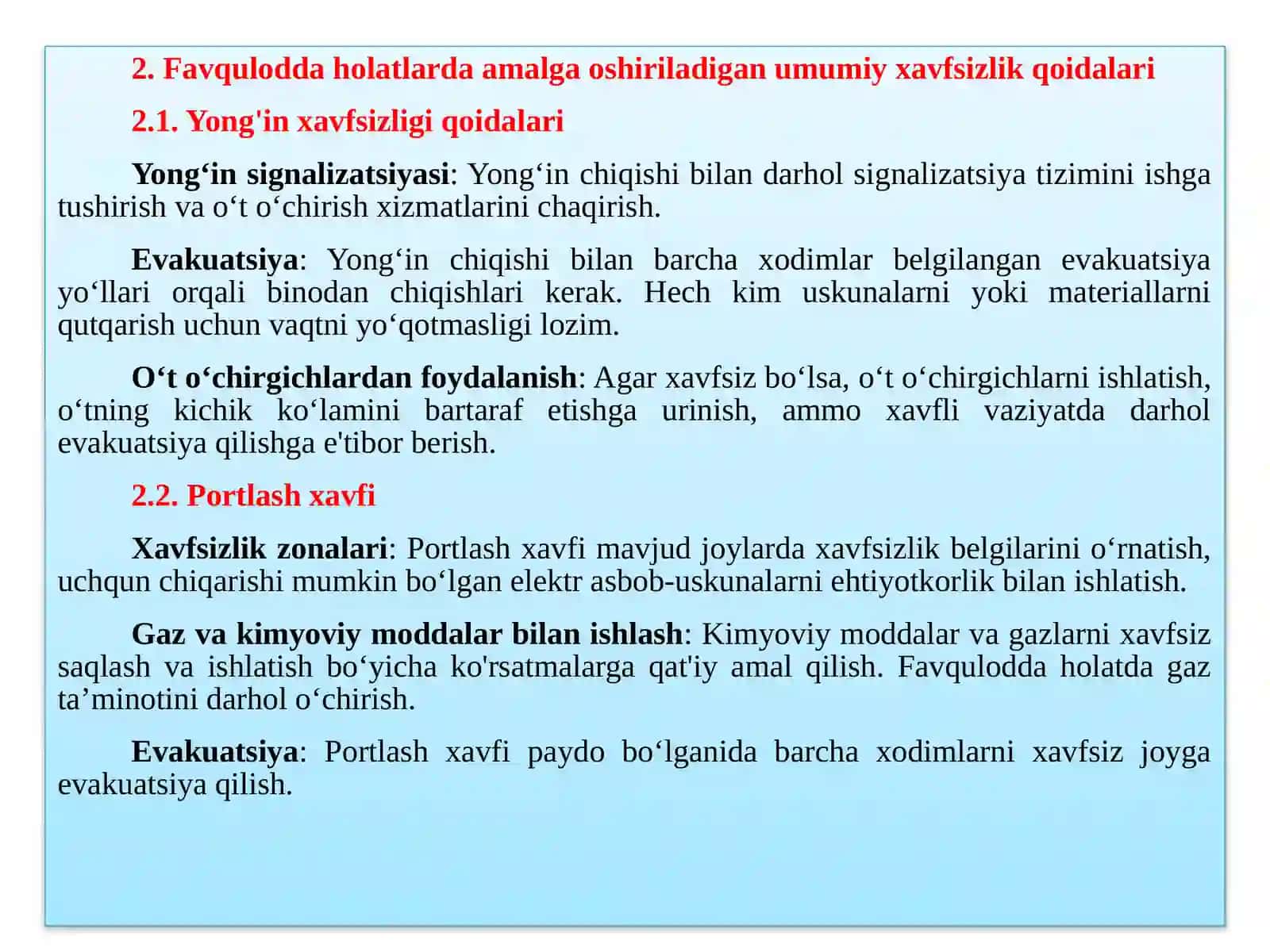 Fabrikalarda favqulotda holatlarga qarshi kurashish rejasi bo;yicha xavfsizlik qoidalari 4