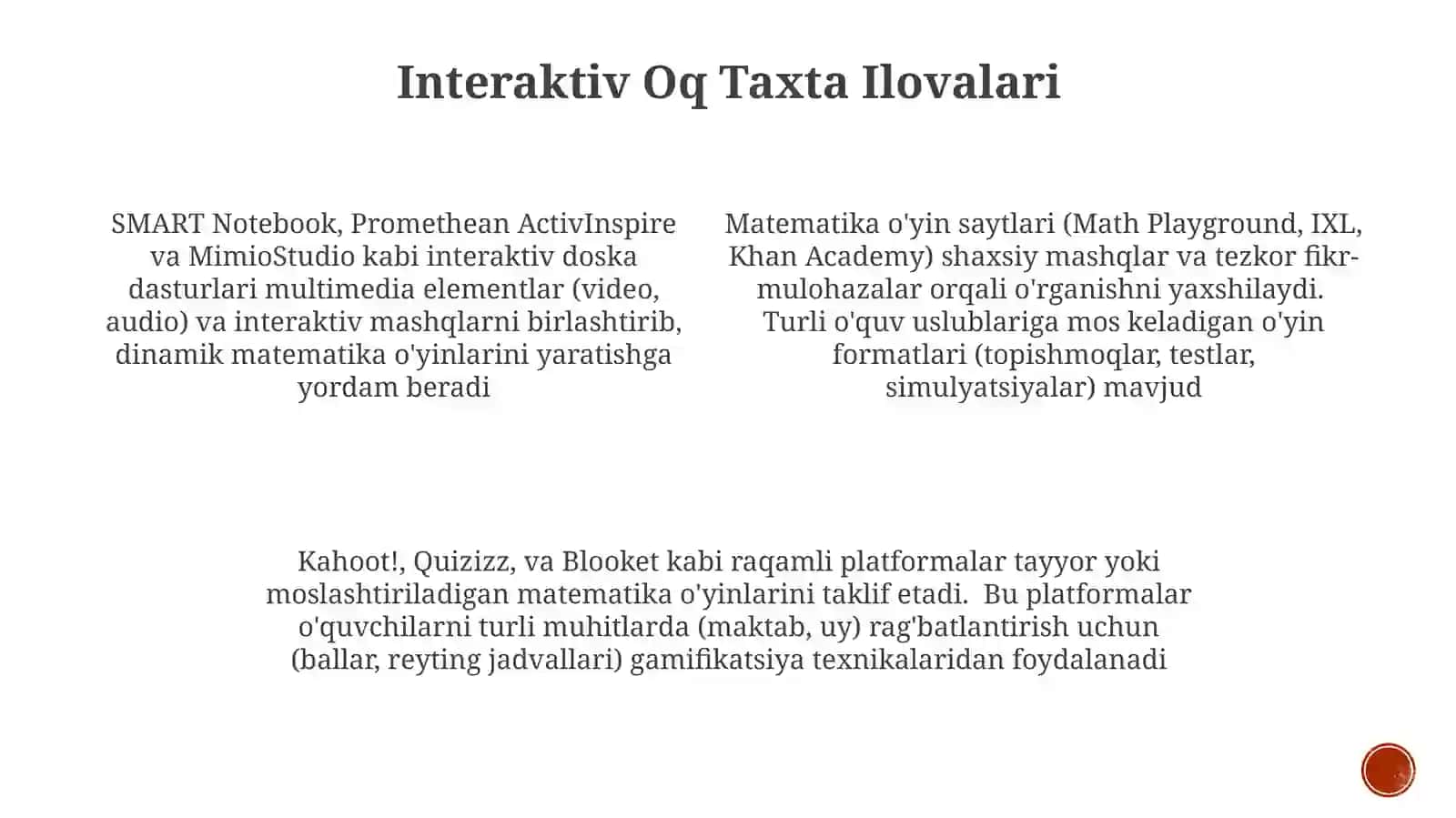 Interaktiv varaqalardan foydalanib matematik o'yinlarni tashkil etish 4