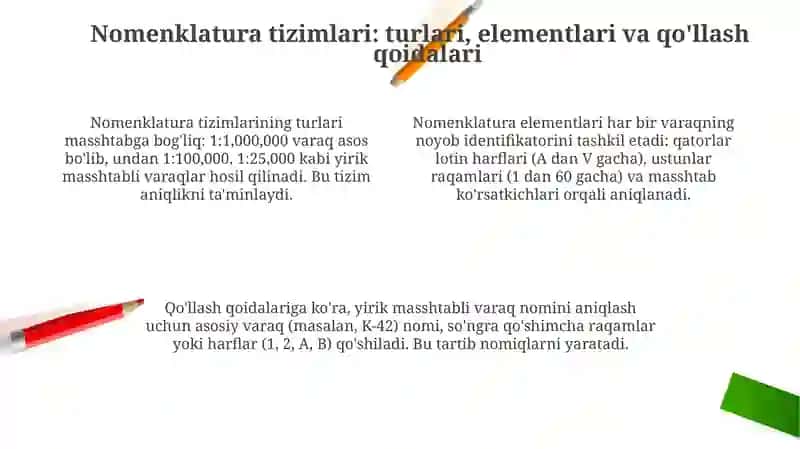 Topografik xaritalarni varaqalarga bo'lish va nomenklatura tizimlari 4