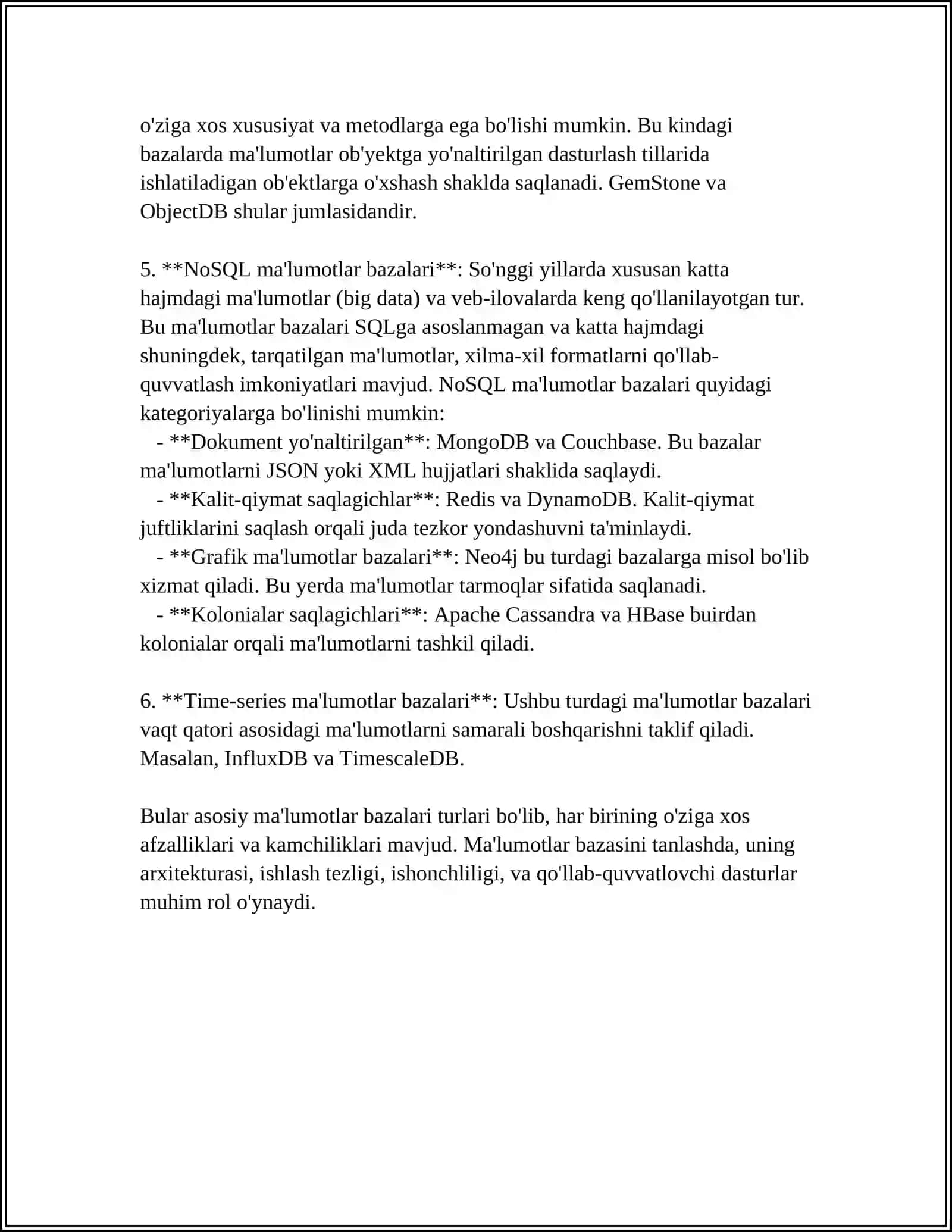TURLI RELATSION MODELLARNING TUZILISHINI VA ISHLATILISHINI TAHLIL QILISH 4