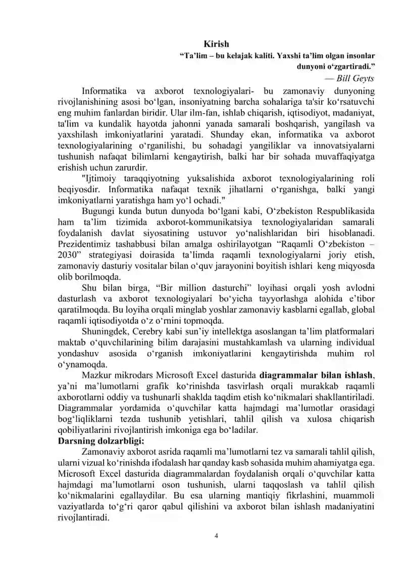 Diagramma turini tanlash. Diagrammaga x-oʻqi, y-oʻqi hamda diagramma nomini joylash 4