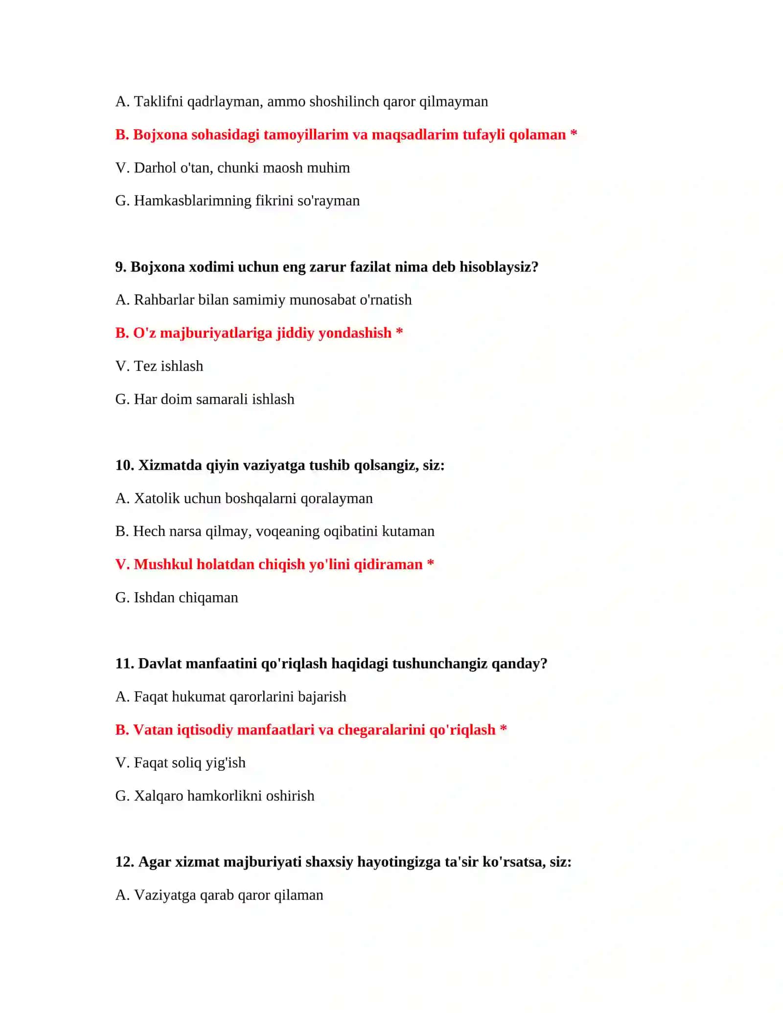 Bojxona testlari 4