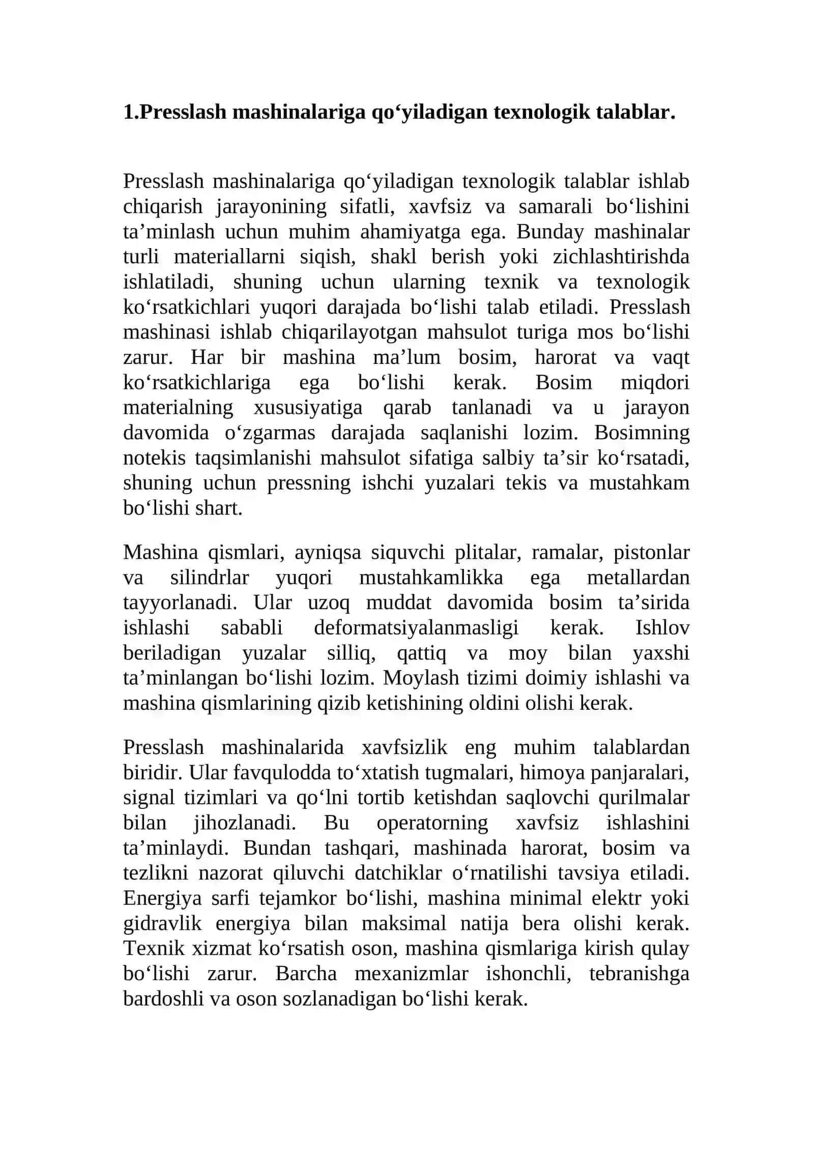 Presslash mashinalariga qo'yiladigan texnologik talablar va ularning turlari 4