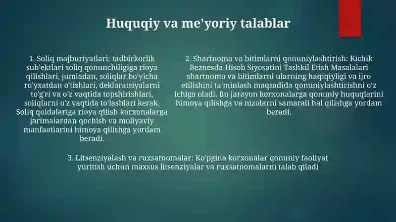 Kichik Beznesda Hisob Siyosatini Tashkil Etish Masalalari 4