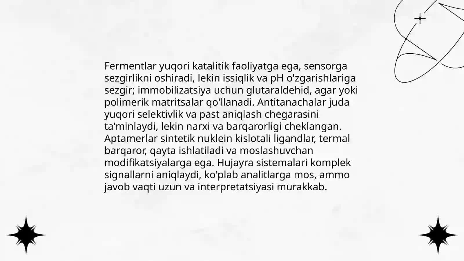 Biotexnologiya va yangi analiz usullari. Biosensorlar. Biodatchiklar 4