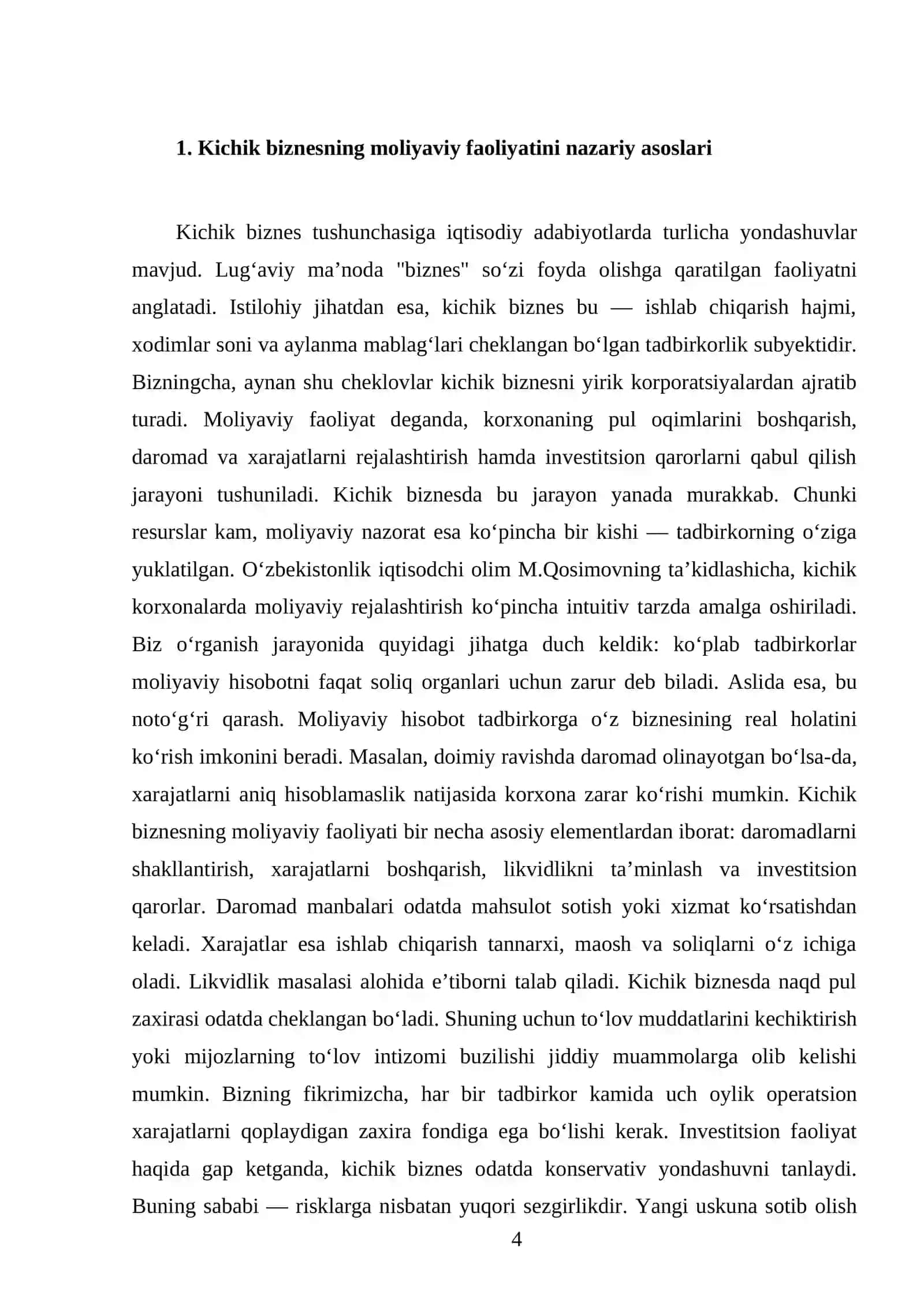Kichik biznes va tadbirkorlik subyektlarining moliyaviy faoliyati tahlili 4
