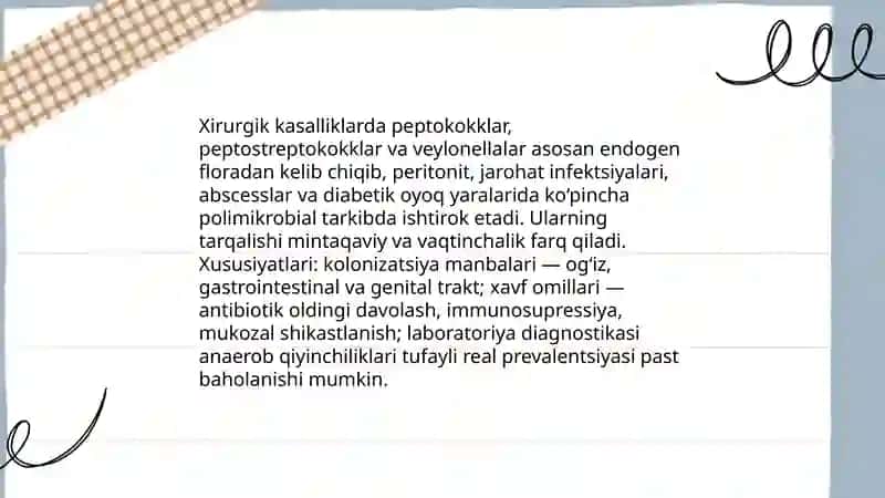 Shartli patogen anaerob kokklar (peptokokklar, peptostreptokokklar, veylonellalar) 4