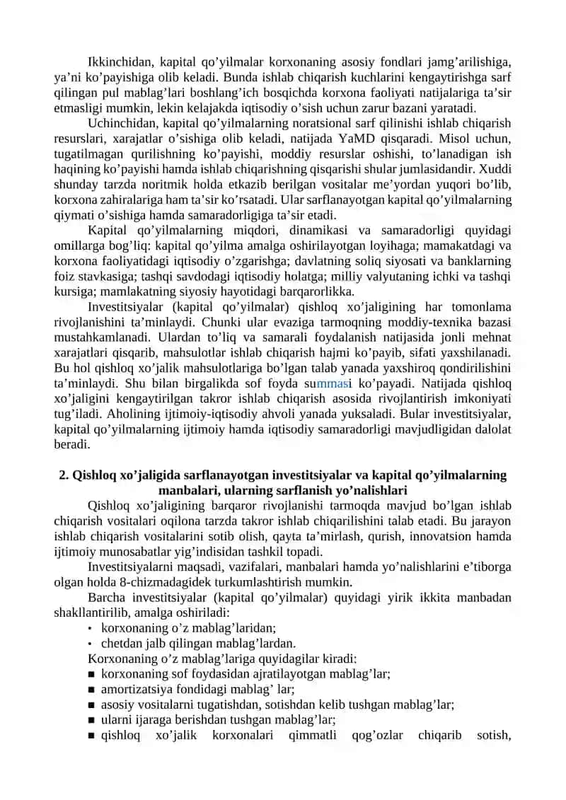 Investitsiyalar va kapital qo’yilmalar haqida tushuncha 4