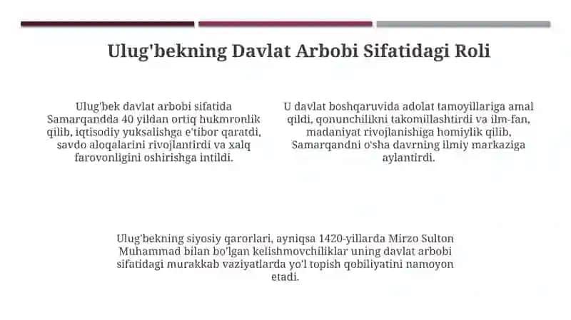 Mirzo Ulug`bek- davlat arbobi va buyuk olim 4