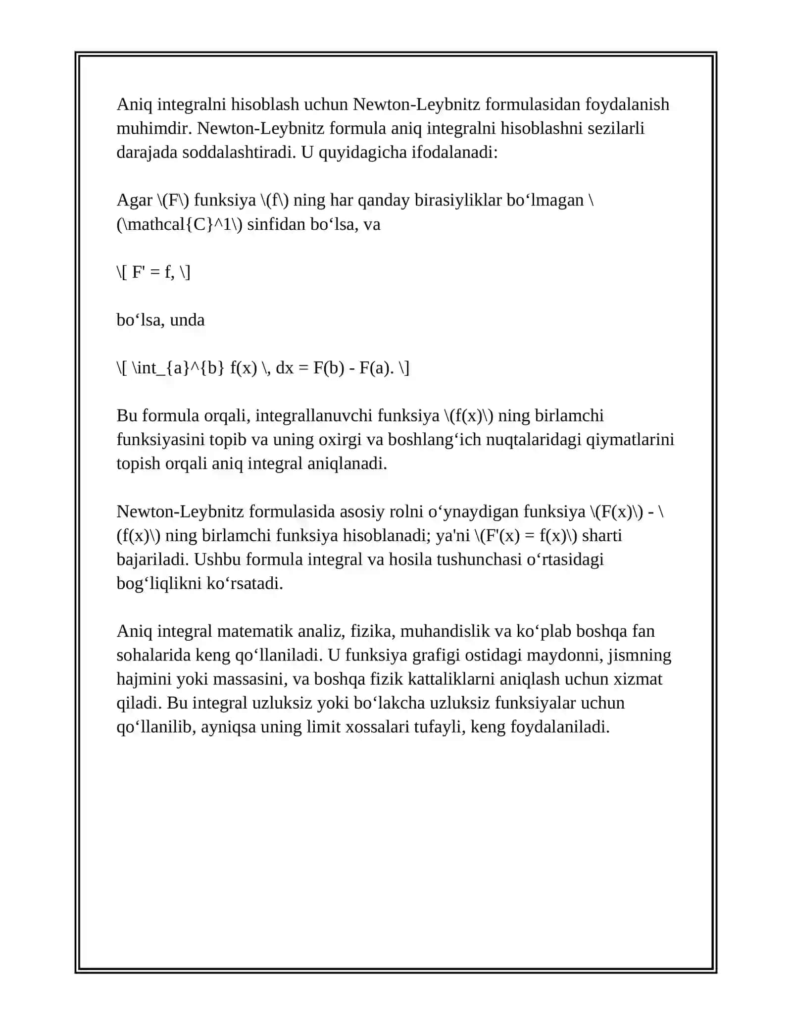 ANIQ INTEGRAL TARIFI. NYUTON-LEYBNITS FORMULALARI 4