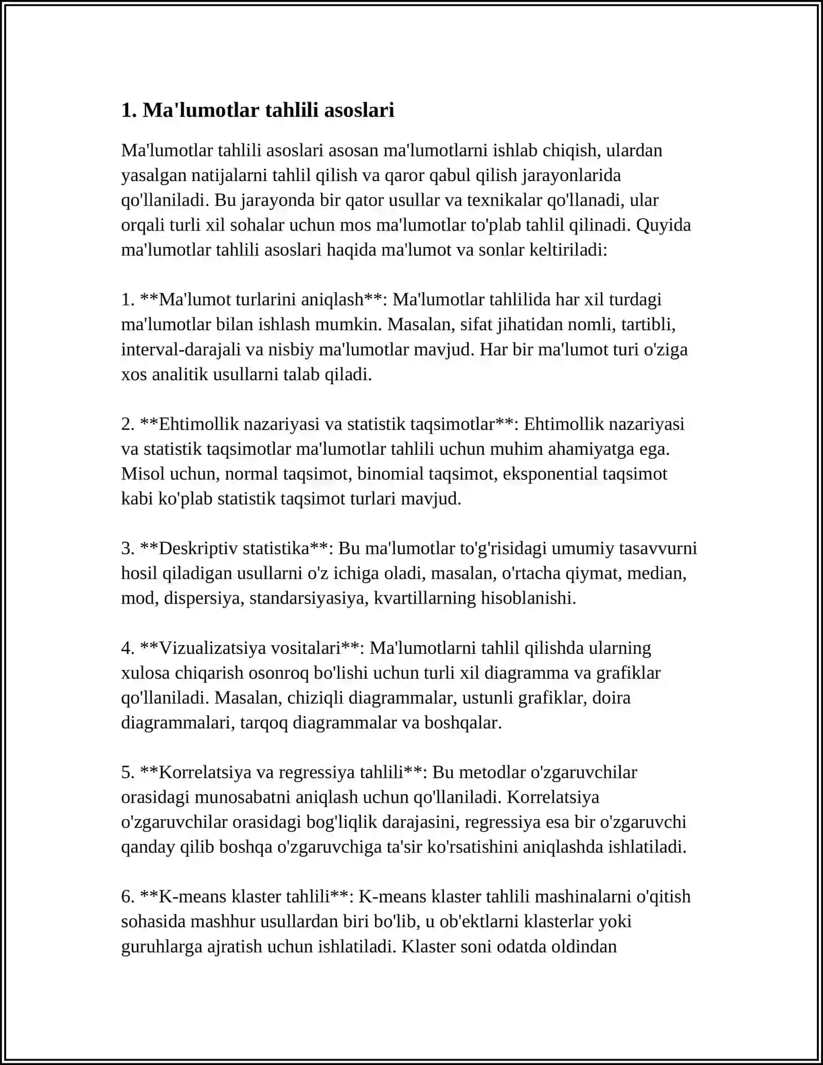 MA'LUMOTLARNI KOMPLEKS TAHLIL QILISH METODLARI VA VOSITALARI BO'YICHA A.P.KULAICHEV TADQIQOTLARI 4
