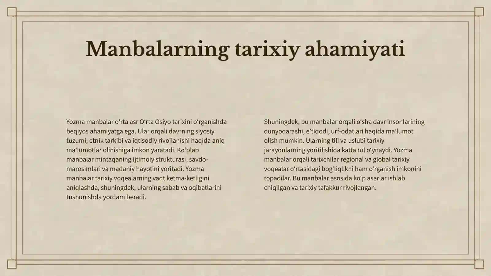 OʻRTA OSIYONING IX -XIII ASRLAR TARIXIGA OID YOZMA MANBALAR 4