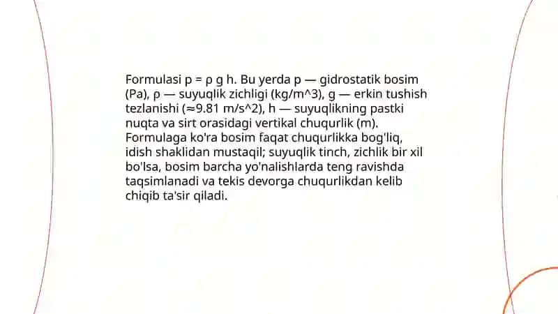 Paskal qonuni suyuqlikning tekis devorga bosim kuchi 4