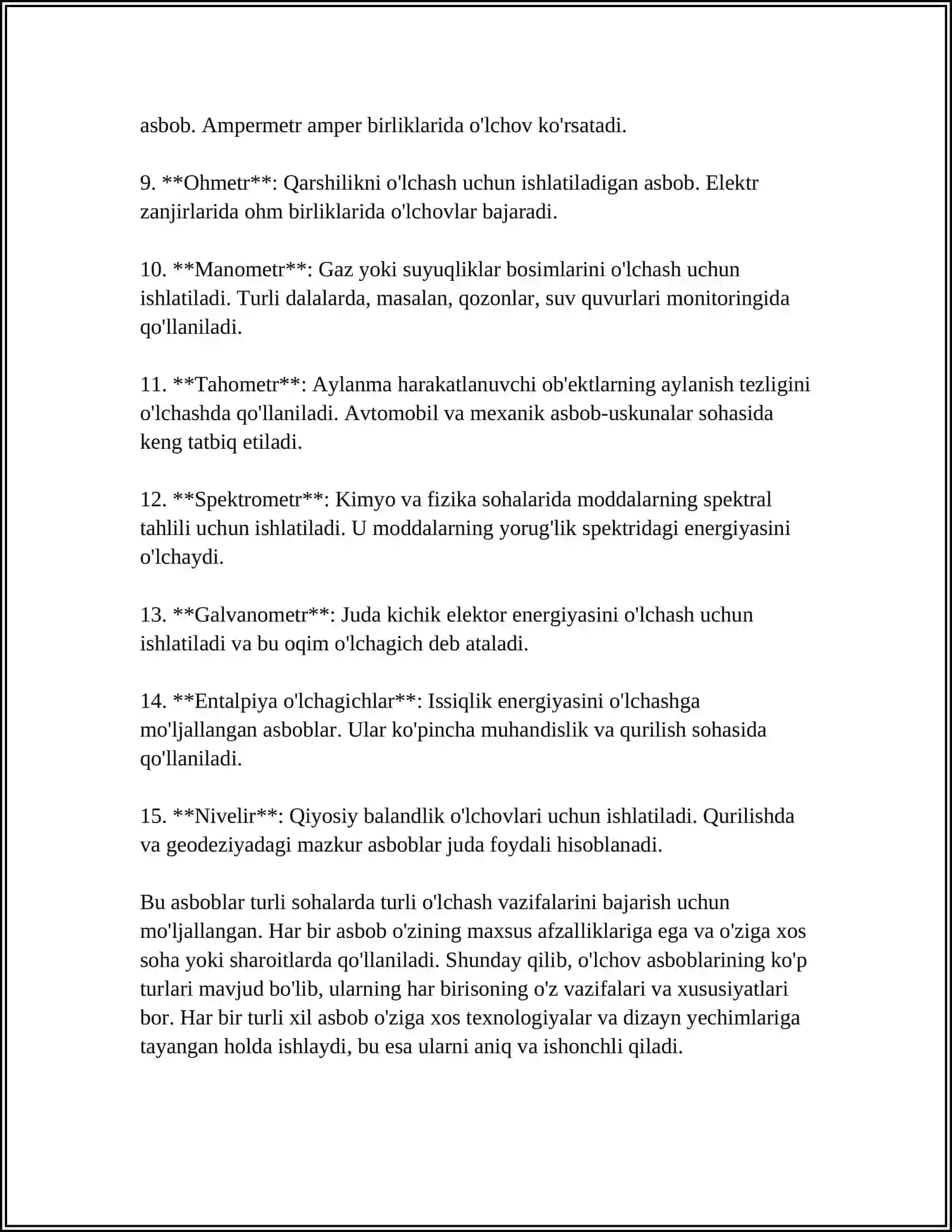 TAJRIBALAR VA O'LCHOV ASBOBLARI.O'LCHASH 4