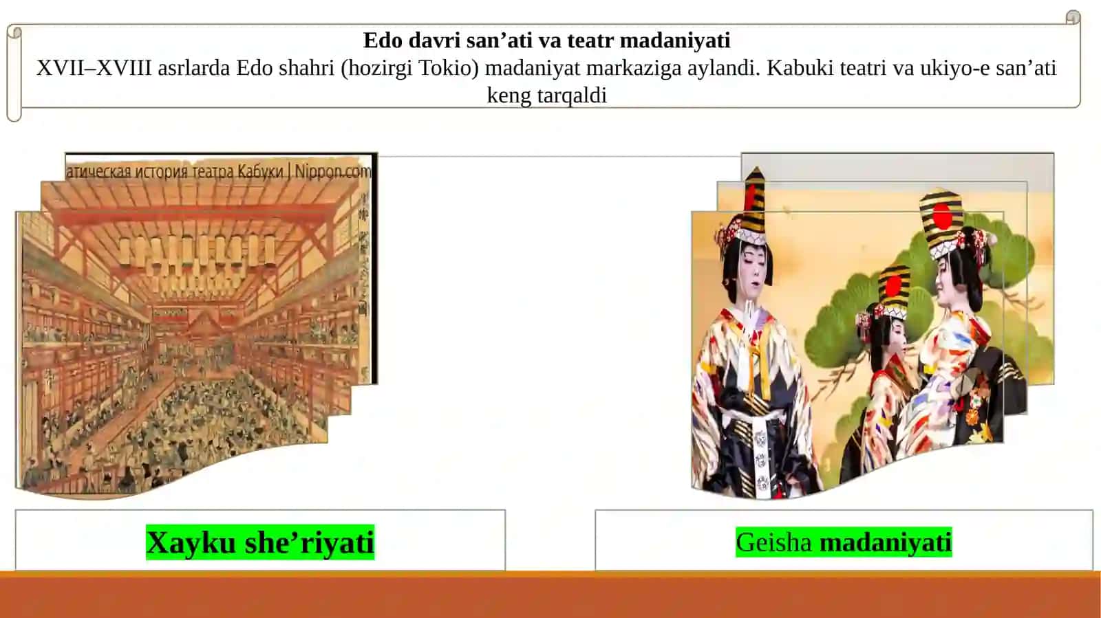 XVII–XIX asrlarda Yaponiya madaniyati Mavzubi o‘icha fotoma’lumotnoma tayyorlash 4