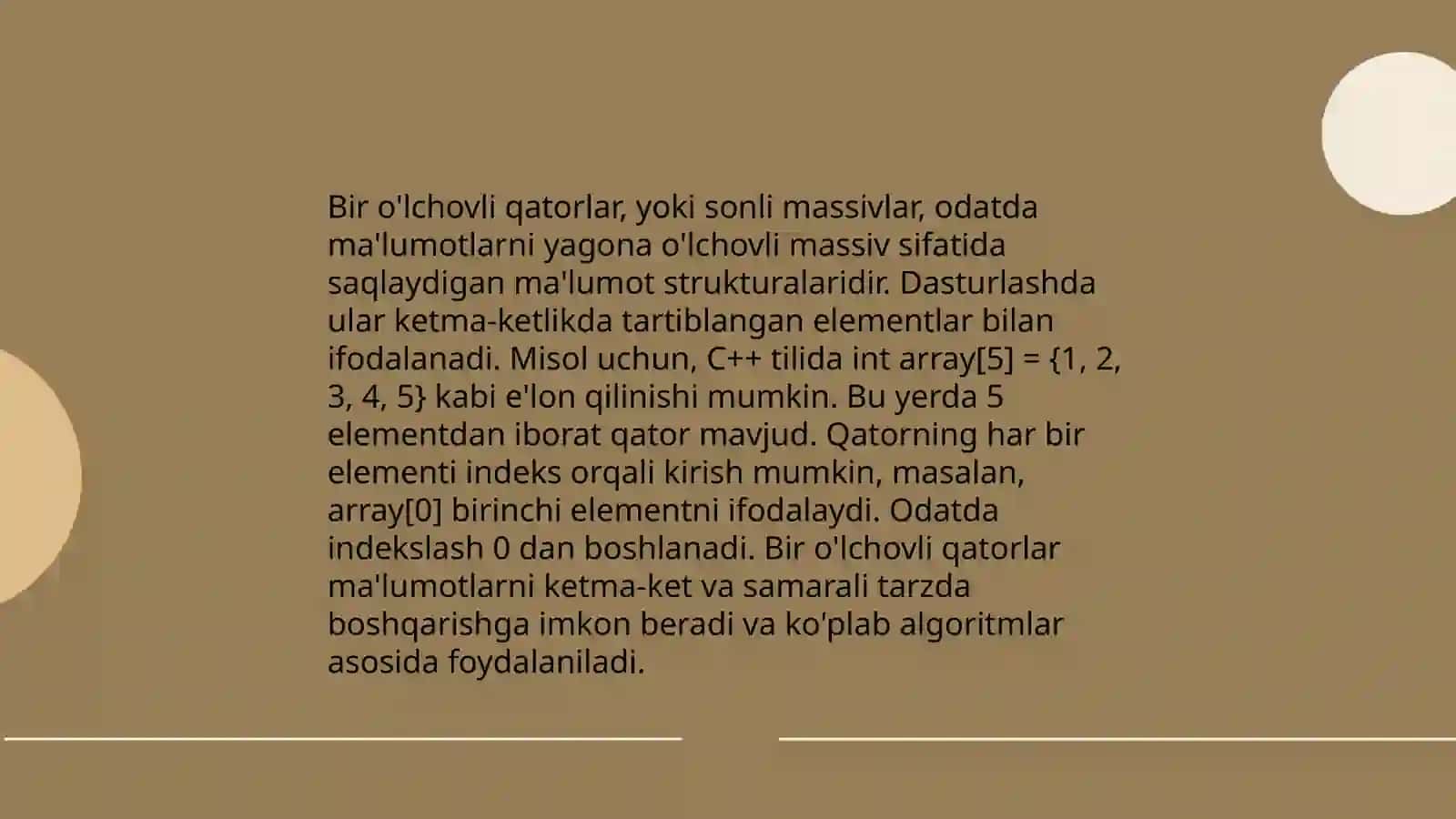 Qator (array) tuzilmasi va uning afzalliklari 4