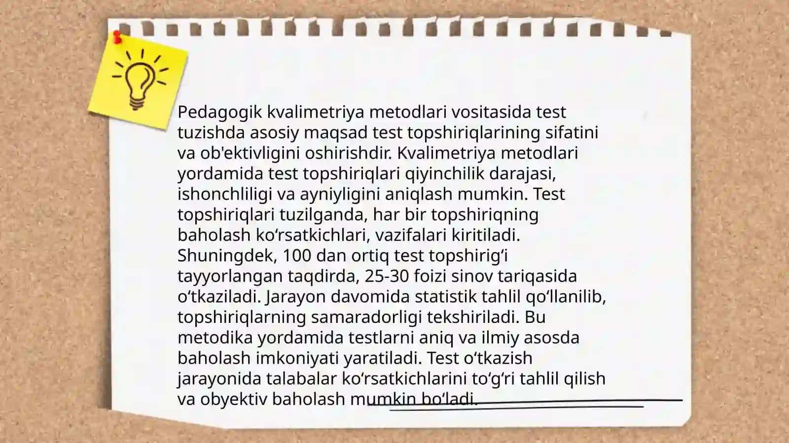 Pedagogik kvalimetriya metodlari vositasida test topshiriqlarini tuza olish, test o‘tkazish jarayonining metodikasi 4