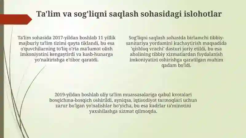 Oʻzbekiston Respublikasida ijtimoiy sohadagi islohotlar 4
