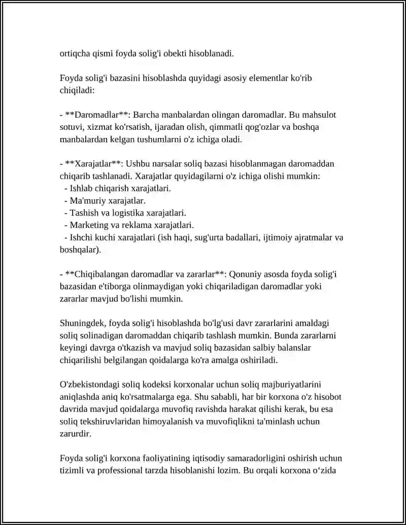 YURIDIK SHAXSLARDAN OLINADIGAN FOYDA SOLIGʻIGA TORTILADIGAN BAZANI ANIQLASH USLUBIYATI 4