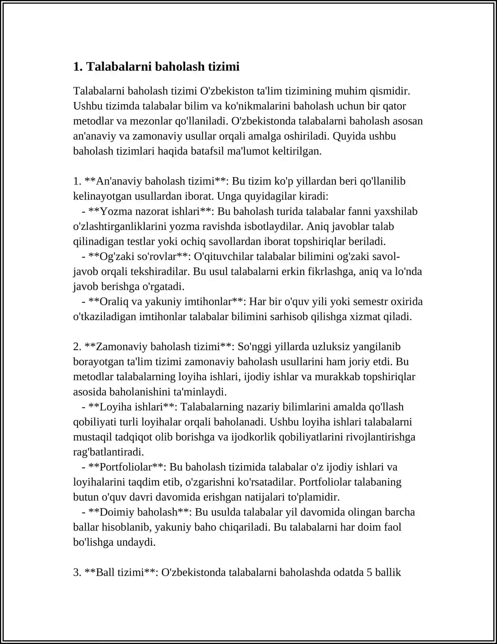 TALABALARNI O'ZLASHTIRISH VA BAHOLASH QAYDNOMASI TIZIMI 4