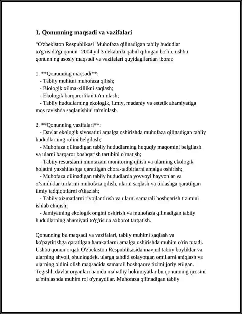 O'zbekiston Respublikasi 'Muhofaza qilinadigan tabiiy hududlar to'g'risida'gi qonun 4