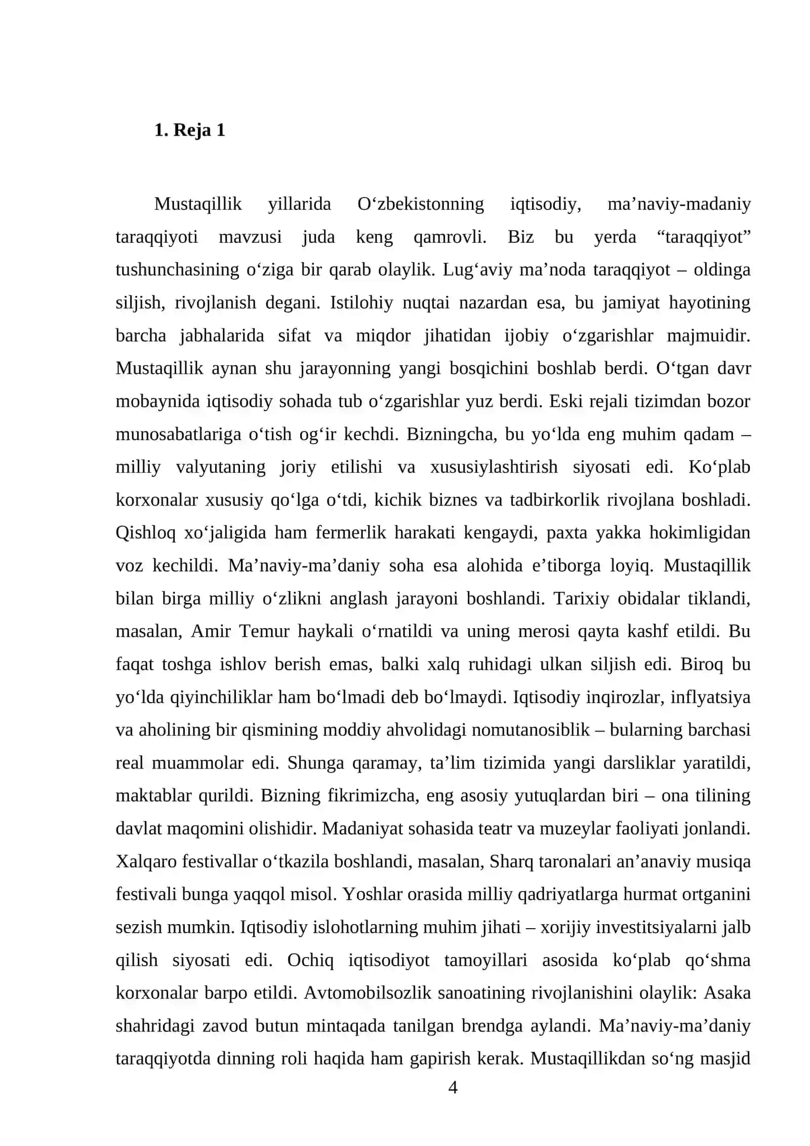Mustaqillik yillarida O’zbekistonning iqtisodiy, ma’naviy-madaniy taraqqiyoti 4