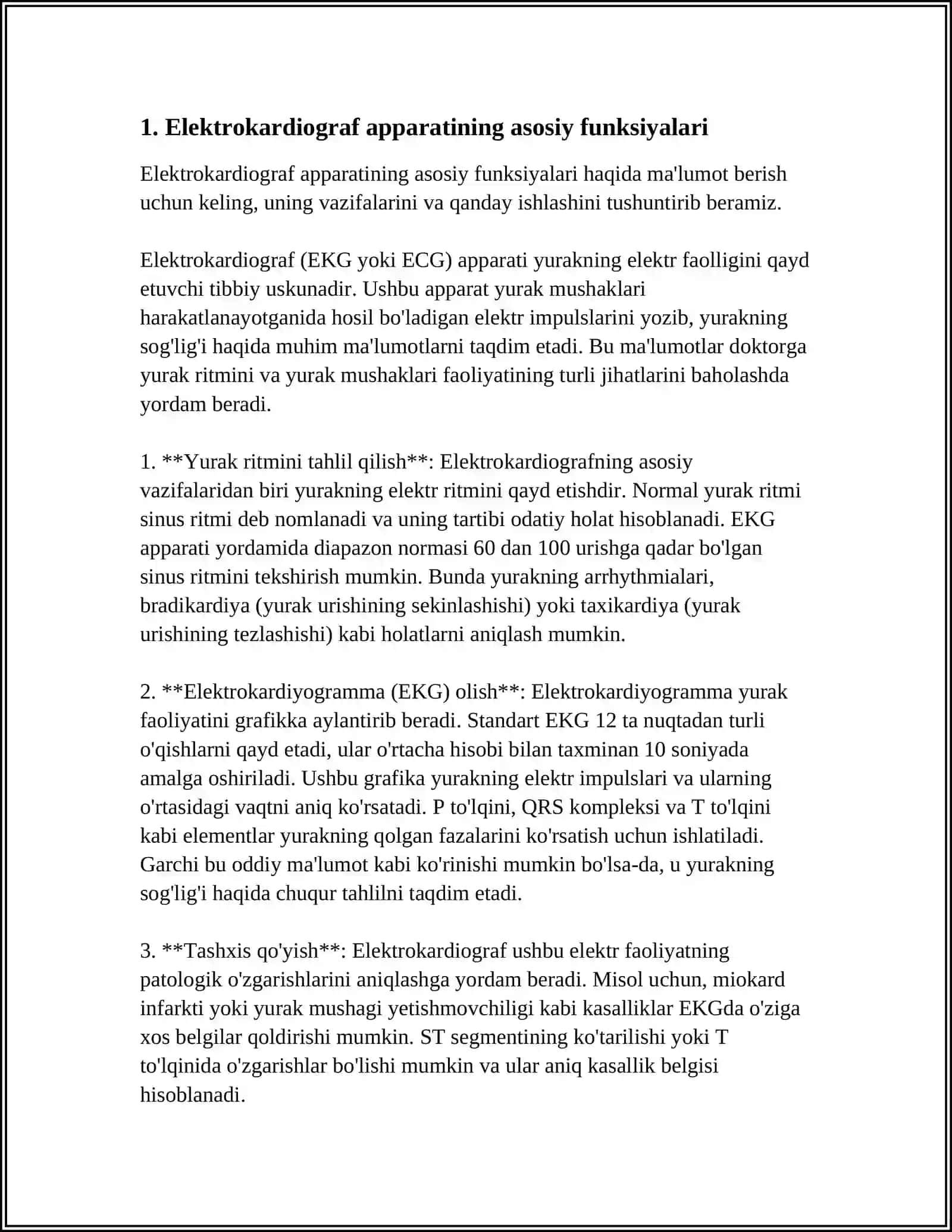 ELEKTROKARDIOGRAF APARATINING ISHLATILISH SOHALARI VA TASHXIS QOʻYUVCHI KASALLIKLARI 4